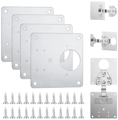 Cabinet Hinge Repair Plate,Kitchen Cupboard Door Hinge Repair Brackets with Holes,Stainless Steel Brackets with Screws (4)
