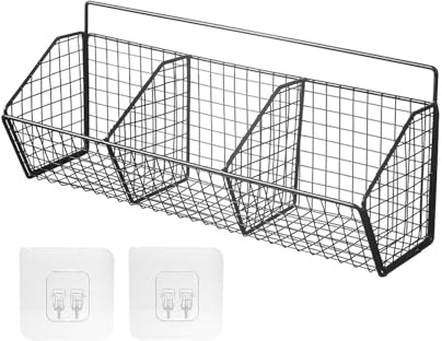 Folpus Hängekorb Obst Etagere, hängende Obstkörbe, Obst Lagerung Etagere, selbstklebend, hängende Lagerung Organisator, Metallgitter Körbe abnehmbar für Küche Bad Schränke, 35 x 15 x 12 cm