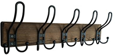 Kldgris Appendiabiti da Parete, Attaccapanni da Muro Legno 5 Ganci per Cameretta, Ingresso, Cucina, Bagno (Marrone)