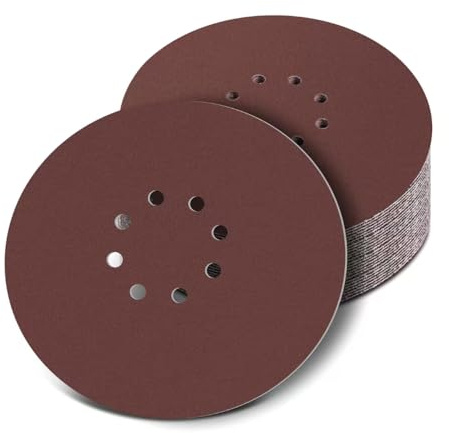 15Pcs 225mm Sanding Discs 80 Grit, 9 Inch 8 Holes Hook and Loop Sandpaper for Drywall Wood Furniture Metal Prep Paint Removal DIY Renovation