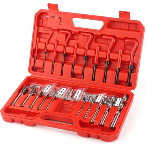 BINGCOBBER Gewindereparatursatz 131tlg HSS Helicoil Set mit M5 M6 M8 M10 M12 Gewinde Reparatur Set Werkzeug Set mit tragbarer Aufbewahrung
