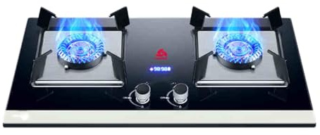 Portable Gas Stove 2 Burners 4.2 KW, Black Tempered Glass Top, with Flameout Protection, Suitable for Home Kitchens(LPG)