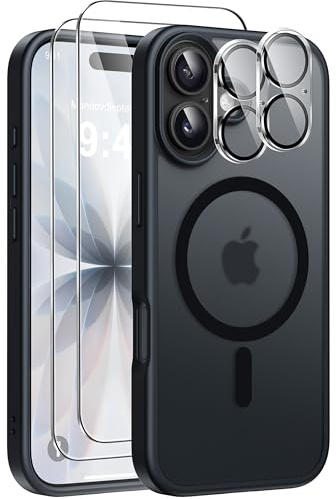ivencase 5 in 1 Magnétique Coque pour iPhone 17 avec 2 Verres Trempés et 2 Caméra Protecteur, Compatible MagSafe Dos Anti Rayures Coque Antichoc TPU Bumper Coque pour iPhone 17 6,3 -Noir