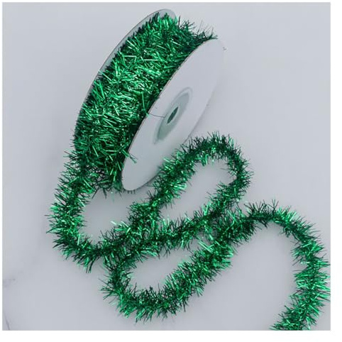 BrightGlow Guirlande de Noël fine à paillettes - Ruban décoratif métallique à paillettes - Pour sapin de Noël et anniversaire - Vert - 10 m