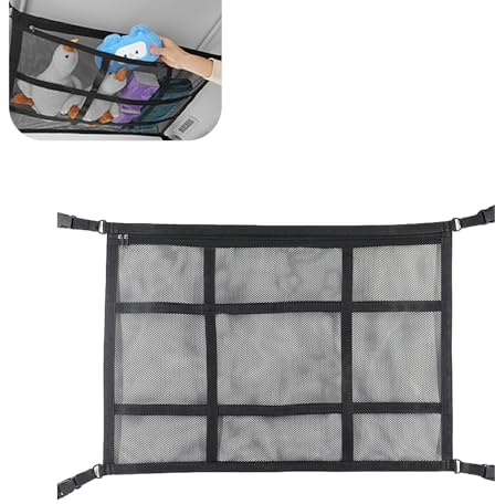 Qurbuns Tasca a rete da soffitto per auto, 80 x 53 cm, organizer per tettuccio auto, a doppio strato, rete da campeggio, overlanding, accessori universali per viaggi su strada