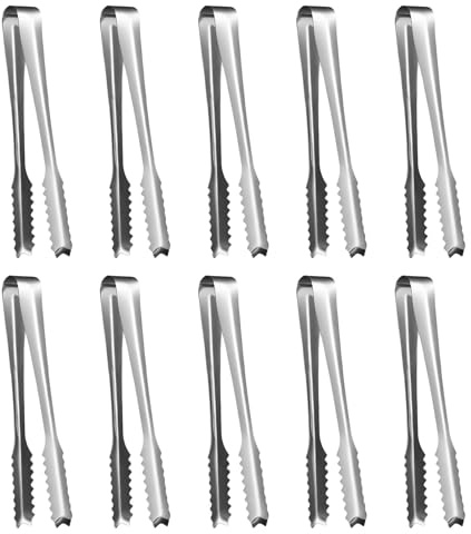 10 Pcs Ice Tongs Stainless Steel, Mini Small Serving Tongs with Teeth Edge, Sugar Tongs for Food Buffet Kitchen Party Bar Coffee Bread Cake Cookie Ice Cube