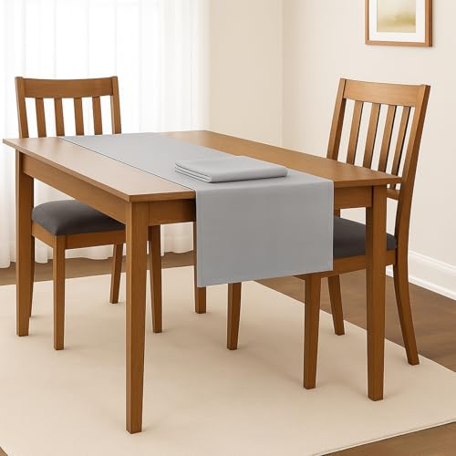 2er Set Tischläufer 45×145 cm Polyester einfarbig Uni – bügelfrei & pflegeleicht, Moderne Tischwäsche in vielen Farben für Esstisch & Deko (Hellgrau)