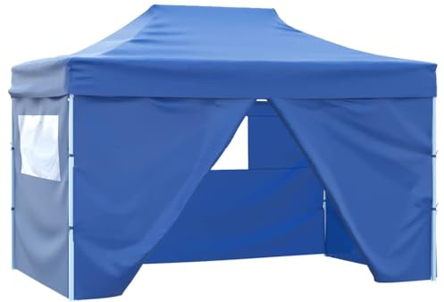 Tente de Réception, 3x4m avec 4 Parois Latérales, Toit Oxford 600D Imperméable, Structure Acier Thermolaqué, Chapiteau de Jardin Exterieur Pliable, Mariages, Fêtes, Bleu Acier