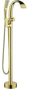 KUNYOS Freistehende Badewanne Armatur Wasserfall, Flacher Auslauf Standarmatur Freistehende Badewanne Mit 59'' Brauseschlauch, 360° Schwenkbar,Gold