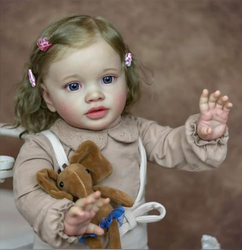 RXDOLL 65cm Große Größe Reborn Babypuppen Kleinkind Mädchen Pippa, Lebensechte Reborn Puppen Weicher Stoffkörper, Realistische Silikon Babypuppen Wie Echtes Babys mit Langen Haaren