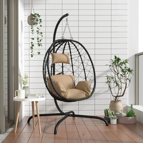 Lumanois Sillón Colgante con Forma de Huevo con cojín de ratán sintético y Acero Color Topo,Casa y jardín,Jardín,Artículos de Exterior,Balancines de jardín,21.35kg-360047