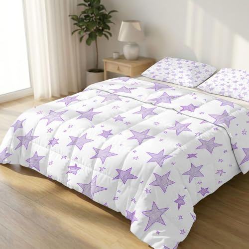 Generiskt täcke 135 x 200 cm tecknat drömmande stjärnor himmel, 4 årstider täcke vitt utan överdrag användbar – andningsaktiv och mjuk året-runt-filt – tvättbar med örngott