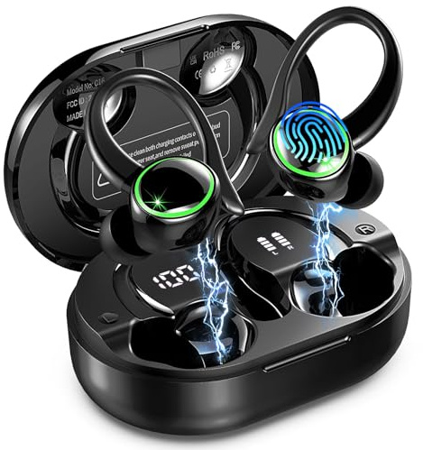 Wireless Earbuds 5.4 Sport, 50Hrs Playtime with 4 ENC Noise Cancelling Mics | 2026 Bluetooth 5.4 Sports Headphones with App Custom EQ, IP7 Waterproof Earphones with Earhooks, USB-C Fast Charge