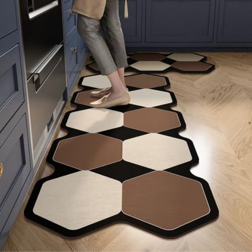 Alfombra Cocina 50X80Cm Marrón Beige Alfombra Vinilica Cocina Cuero,Modernas Lavable Antideslizante Anti Fatiga para Pasillo, Comedor,Hogar Alfombrilla Cocina