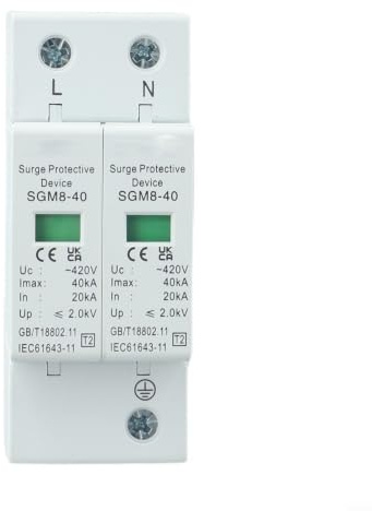 Surge Arrester 2P 40kA Lightning Protection Device DIN Rail 420VAC for Distribution Box Household Protection