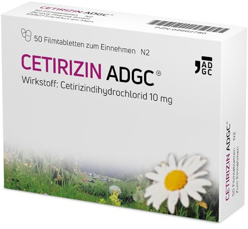 Cetirizin-ADGC - 50 Stück - Allergie-Tablette mit schneller und langanhaltender Wirkung gegen Allergien, Heuschnupfen, Nesselsucht und tränende Augen - für Erwachsene und Kinder ab 6 Jahren