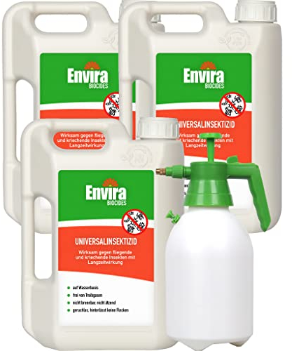 Envira Universal Insekten Abwehrspray 3 x 2 Liter + 2L Drucksprüher - Spray mit Langzeitwirkung gegen Trauermücken, Silberfische, Lebensmittelmotten & weiteres Ungeziefer - Mittel gegen Insekten