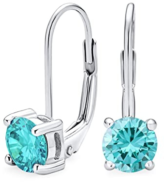 1CT Blaue Solitär Runde Brillant Schliff Zirkonia CZ Klappverschluss Tropfen Ohrringe Simulierter Aquamarin Sterlingsilber