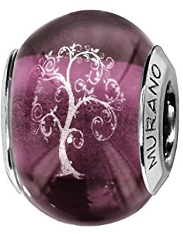 thabora - C05228 : Charm Femme Argent rhodié et Verre de Murano - Arbre Violet, Verre