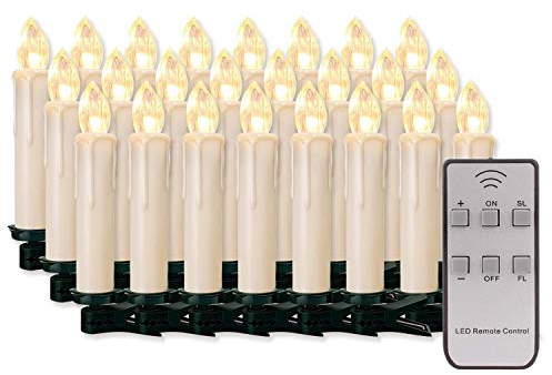 20/30/40/50/60 stk LED Kerzen Lichterkette Kabellos Dimmbar Kerzenlichter Flammenlose Weihnachtskerzen für Weihnachtsbaum, Weihnachtsdeko, Hochzeit, Geburtstags, Party (milchweisse Hülle, 20stk)
