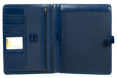 Sehr hochwertige Schreibmappe aus echtem Leder - Konferenzmappe Businessmappe aus Echtleder - A4 Mappe Blau Aktenmappe Brandneu