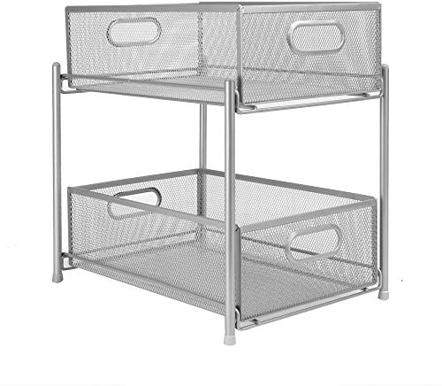 Maison & White 2 Tier Sliding Steel Shelves | Cupboard Organisers | Sliding Storage Baskets | Kitchen Organisers | Bathroom Storage | Space Saving Shelf | M&W