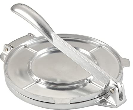 Queiting Tortilla Press 8 Inch Cast Aluminum Tortilla Maker Manual Flour Tortilla Press for Flour Tortilla Pie Crusts Fondant Nuts Home Kitchen Foldable Press Tool Silver
