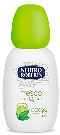 Neutro Roberts, Deodorante Spray Ecodeo Fresco Verde, Zero Gas e Sali di Alluminio, Fragranza Tè Verde e Lime, Fresco e Asciutto per 48 Ore, Deodorante Uomo e Donna, Flacone da 75 ml