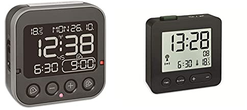 TFA Dostmann Bingo 2.0 digitaler Funk-Wecker, 60.2552.01, hohe Genauigkeit, Funkuhr, Temperaturanzeige, Datum & 60.2545.01 Digitaler Funk-Wecker