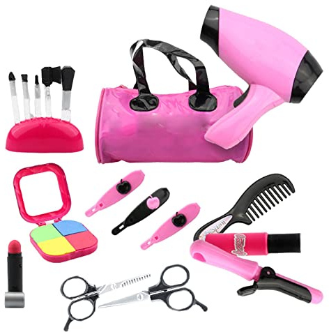 Gereton Beauté Salon Jeu Set pour Filles - Coiffure Jeu De Beauté avec Sèche-Cheveux, Bigoudis Et Accessoires De Coiffure, Jouets De Simulation pour Filles, A : 12 pièces