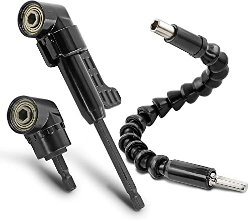 Jamiikury Black 105 Degree Right Angle Drill Bit Holder, 1/4 Hex Shank Driver and Flexible Angle Extension Bit Kit for Screwdriver & Drill