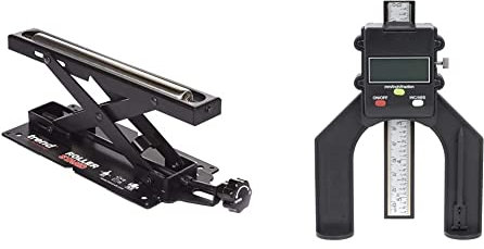 Trend R Mitre Saw Roller Stand for Workpiece Support, Black, 50-160 mm & GAUGE/D60 Digital Depth Gauge with 60mm Jaw Opening for Setting Rebates and Grooves, Black, 240V