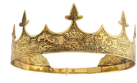 Corona capelli gioielli re reale diadema uomini metallo grandi diademi per Halloween costume (Oro Scuro)