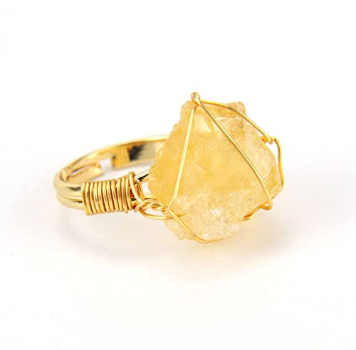 ARTQ Steinring Citrin Unregelmäßiger Natursteinring Verstellbarer Öffnungsring Modisches Vintaget Statement Schlichte Ringe Valentinstagsgeschenk Für Frau Freundin Mutter