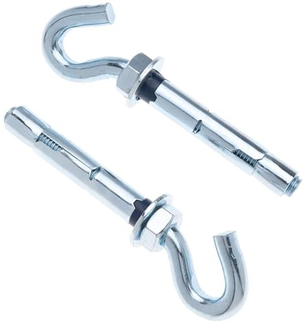 M8 Betonmauer Haken, Ankerhaken mit Metallhülse, 8x45mm Hakenschraube mit 8mm Erweiterbarer Betondübel und Sechskantmutter, Haken öffnen Befestigung für feste Materialien wie Beton und Stein (6 st)