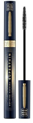 Eveline Cosmetics Superthin Defining Mascara - Revolutionäre Formel für gehobene und verlängerte Wimpern, klumpenfreie Anwendung, präzise Bürste