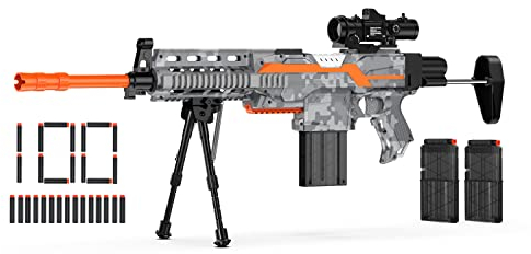 Elektrische Spielzeug Pistole Gun Sniper für Kinder, 3 Mode Automatisch Toy Foam Blaster mit Scope, 2 Magazin 100 Darts,Elektrisch Spielzeug-Scharfschützengewehr für Kinder ab 6 7 8 9 10 Jahren