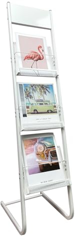TONGMO Floor-standing 3-Layer Magazine Rack, Brochure Display Stand, made of high-hardness metal, suitable for Exhibitions, Offices, and any organization requiring information display. (3F-White)