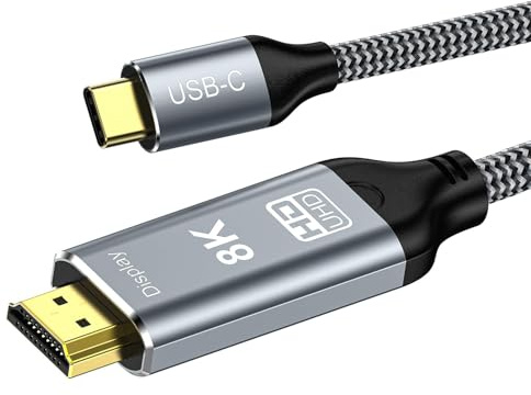 USB C auf HDMI 2.1 Kabel 3M 8K@60Hz, USB Typ C zu HDMI 8K UHD Kabel HDR HDCP 2.3 Thunderbolt 4/3 kompatibel für iPhone 15 Pro MacBook Pro/Air, iPad Pro/Air, Galaxy S23, TV, HUAWEI, Tablet