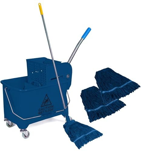 Curvaso 20L Industrial Mop and Bucket Set with Wringer | Kentucky Heavy Duty Commercial Floor Cleaning for Home Kitchen Office School Restaurant | Blue