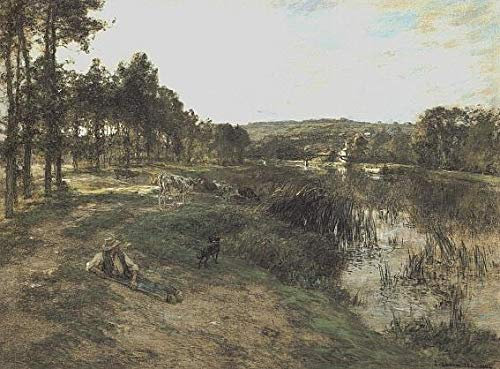 19 Wall Art Troupeau au bord de leau Leon Augustin Lhermitte Paesaggi ruscello Dipinti in olio - Famosa decorazione della stanza -02, £70- £1500 Dipinto a mano dagli insegnanti delle Accademie d'arte