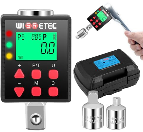 Adaptateur de Couple Numérique 1/2, 3.4-340Nm Clé Dynamométrique Numérique Outillage Mecanique Auto, Mode P/T, Stockage de Données, LED et Alerte Sonore, 1/4 3/8 Adaptateur pour Auto, Moto