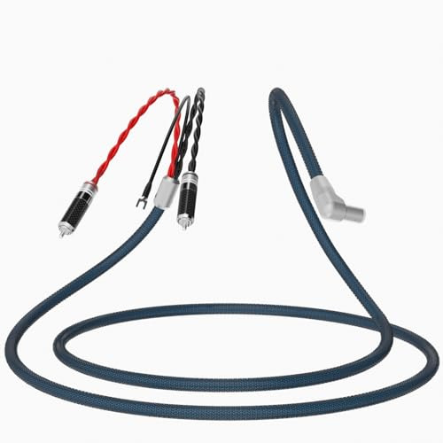 Monosaudio TA206 Tonarmkabel 1,5M, 5N OFC Versilbert, 2RCA-Versilbert auf 5-polig Vergoldet Winkelbuchse, Doppelabschirmung mit Erdung, CE/RoHS für Vinyl-Plattenspieler