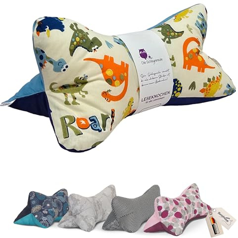 Leseknochen Tiere Nackenkissen Handmade in D, waschbar (Dino hell blau)