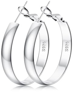 FIOROYAL Creolen Ohrringe Silber 925 für Damen 14K Vergoldete Große Creolen Gold Ohrringe Hypoallergene Breite 5mm für Mädchen 30/40/50/60mm Silver 30mm