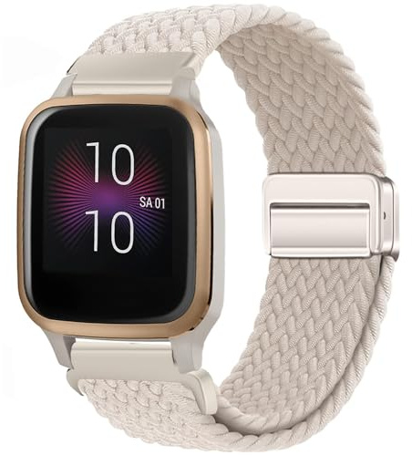 Issinlky Nylonflätat armband för Garmin Venu Sq/Sq Music/Venu Sq 2/Sq 2 Music, 20 mm elastisk armband för Garmin Venu 2 Plus/Vivoactive 3/Vivoactive 5/Garmin Venu/Vivomove HR/Forerunner 55 245 645
