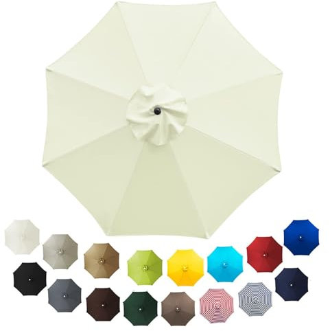 Hmtbet Auvent De Remplacement pour Parasol, 6 Baleines/8 Baleines Toile De Parasol Étanche | Résistant Aux Déchirures | Déporté, pour Table d'extérieur, Jardin, Plage, Piscine,Blanc,2.7m*6 Bones