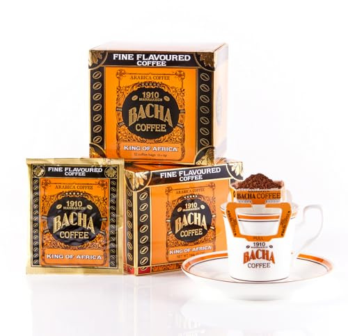 Bacha Coffee - Café King of Africa Arômes Délicats - 12 Sachets de 12g | Arômes Chocolat, Fruité, Fruits à Coques - 100% Arabica avec filtre intégré - Torréfaction Medium - Caféiné