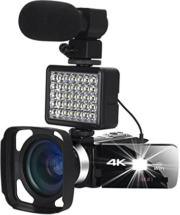 AUBEST Videocamera Videocamera grandangolare 4K Videocamera Vlog for visione notturna a infrarossi for streaming Rallentatore 18X Registrazione in loop Fotocamera digitale(128G SD Card)