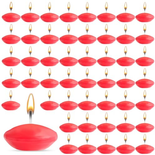 ZITUZY 50 velas flotantes rojas, velas flotantes sin perfumar, velas flotantes decorativas para piscina de boda, baño de San Valentín, cena, decoración navideña (rojo)